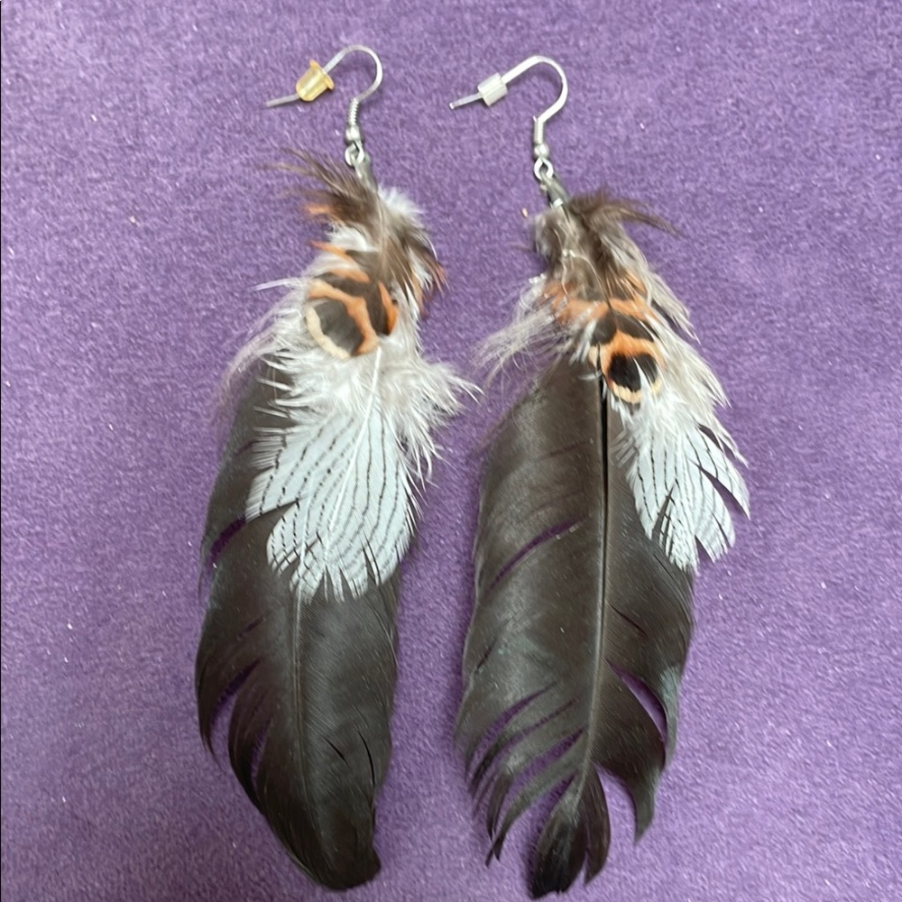 Handcrafted Feather Earrings with Silver Hooks